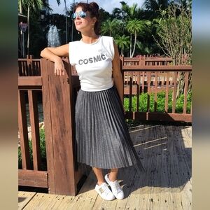 Pleated Maxi Skirt Elastic Waistband